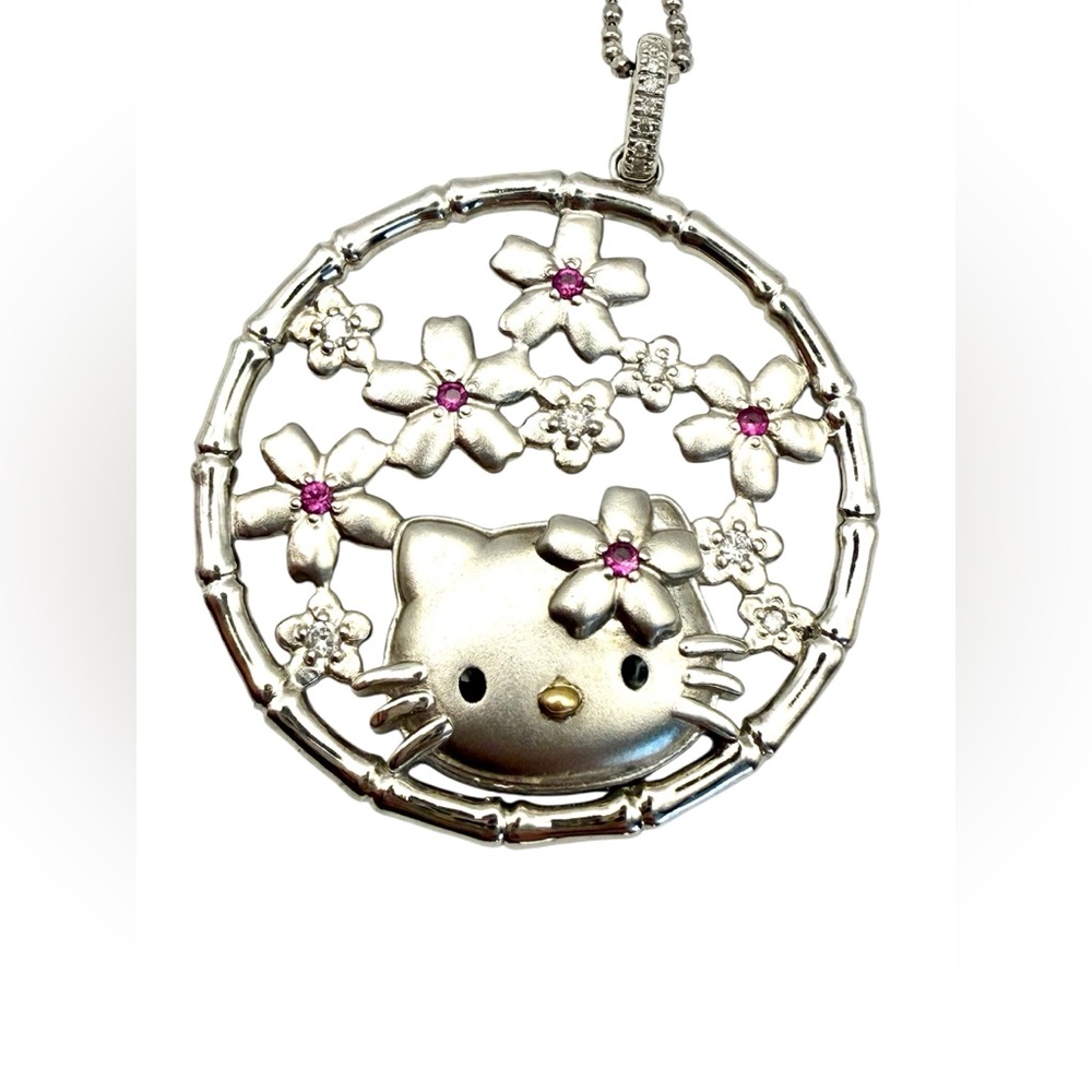 AUTH 18K White Gold Kimora Lee Simmons Hello Kitty Diamond Sapphire Necklace KLS